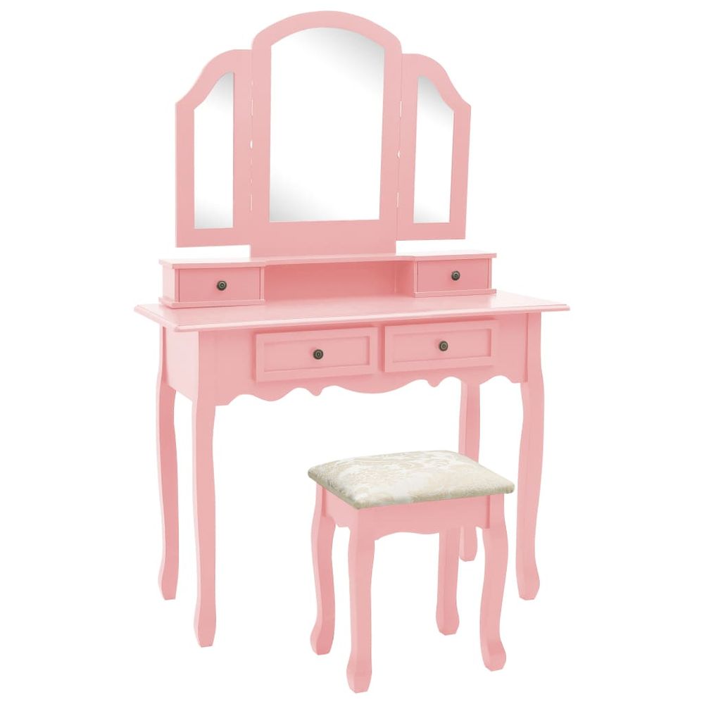 Vidaxl Toaletný stolík so stoličkou ružový 100x40x146 cm drevo paulovnie